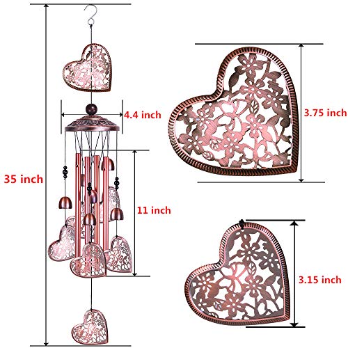 Garden Loving Heart Wind Chimes Outdoor Indoor Decor, Hand-Made Heart Musical Wind Chime, Mobile Wind Catcher Romantic Wind-Bell for for Home, Mom Gifts, Balcony, Festival, Tree, Garden Decoration