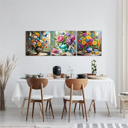 OFRKE Diamond Painting Kits for Adults,3 Pack Flower Vase Diamond Art for Beginners, Diamond Round 5D Full Drill Paint with Diamonds Pictures Gem Art Painting Kits DIY Crafts Kits 12x12inch - color: 3pcs-Flower Vase