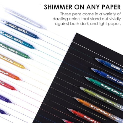 Grabie Set of 18 Color Jumbo Glitter Gel Pens, Metallic Sparkling | Extra Long Writing Life, Rich Glitter Effects, Smooth Ink Flow, Comfortable Grip, Creative Projects, Journaling - color: 18 Colors Jumbo Glitter Gel Ink Pens