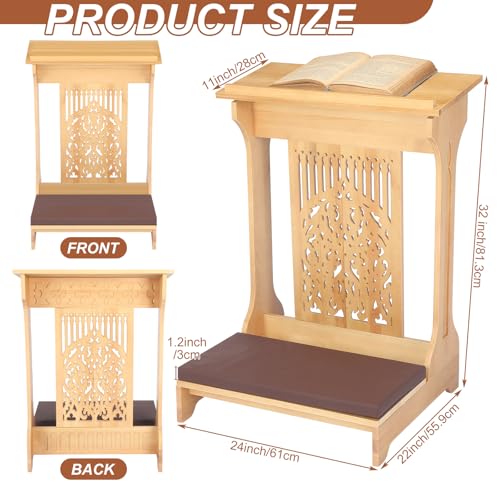 Colingmill Tree of Life Church Prayer Bench Stool Wooden Padded Kneeler with Shelf and Cushion Prayer Kneeler for Home Church Religious Gifts, 24 x 22 x 32 inches (Medium Oak Color)