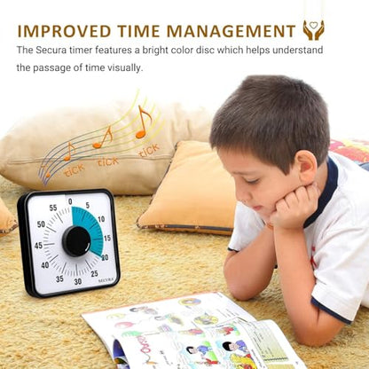 Secura 60-Minute Visual Countdown Timer, 7.5-Inch Oversize Classroom Visual Timer for Kids and Adults, Durable Mechanical Kitchen Timer Clock with Magnetic Backing (Blue) - color: Blue & Black