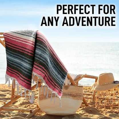 Hydration Nation Authentic Large Handwoven Mexican Striped Throw Blanket - Soft, Durable, Eco-Friendly - 70"x50" - Azure - color: Azure