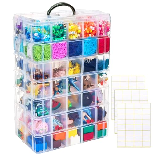 Bead Organizer 7 Tier 70 grid Stackable Craft Tackle Storage Container | Stackable 7-Tier Design, 70 Compartments, for Beads Washi Tape Toys Crafts and Sewing Supplies - color: Clear, size: 7 tier