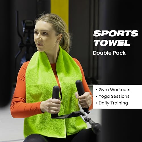 EOC Sports Towel 2 Pack, 100% Cotton, 12x51 in, Lime Green | Oeko-Tex certified, ultra absorbent, quick drying, for gym, fitness and yoga - color: Neon Green