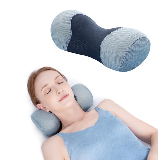 Bespilow Cervical Neck Pillow for Pain Relief - Small Cylinder Neck Roll & Round Bolster - Portable Memory Foam Traction Device for TMJ, Hump Correction, Travel & Sleeping Support,Odorless - color: 1 Pillow + 1 More Pillowcase (Grey)