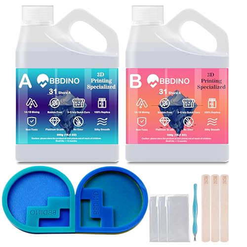 Platinum Silicone Mold Making 31A Special for 3D Printing Mold 1100g | Anti Cure Inhibition 1A:1B Mix Self Degassing 3h Fast Cure Silicone for 3D Printing Project & Clay Sculpture Molds Making