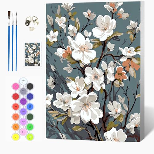 Auremi Flower Paint by Number Kits with Framed, DIY Flower Paint by Number Canvas for Adults, Easy Acrylic in Canvas with Brushes for Decor 20x30cm - color: Paint by number 008