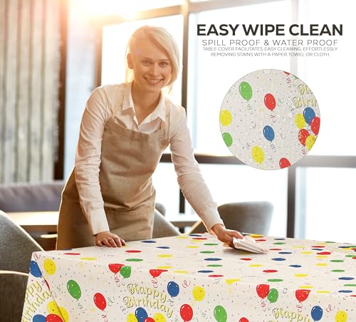 Utopia Kitchen Plastic Table Cloth Disposable [Birthday Check, 12 Pack] | 54x108 Inch Rectangle Tablecloth Waterproof Stain Resistant Party Table Cover - color: Birthday, size: 54X108 Inch - 12PC