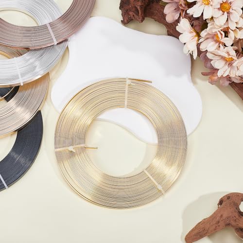 Beebeecraft 32.8 Feet Flat Jewelry Craft Wire Aluminum Wire 5mm for Bezel Jewelry Making Sculpting Armature Craft Gem Bezer Wrapping(Gold Color) - color: Gold