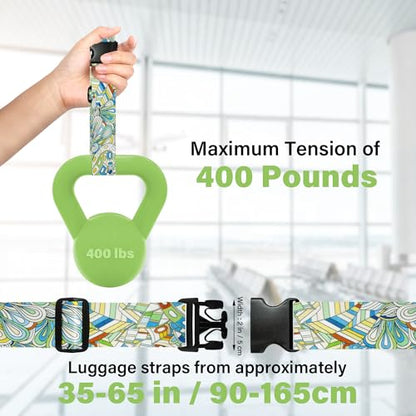 6 Pieces Luggage Straps Patterned Luggage Strap Suitcase Straps Luggage Belt Adjustable Travel Luggage Belt Strap with Quick Release Buckle, 2 inches Wide by 72 inches Long (Feather Style) - style: Feather Style
