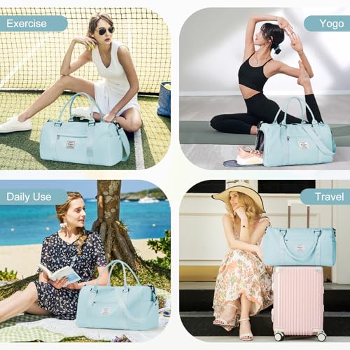 Gym Bag for Women Men with Shoes Compartment,Sports Duffle Bag Personal item travel Duffel Bags Tote Bag Small Carry on Weekender Overnight Bag Workout Dance Bag Hospital Holdalls Light Blue - color: A5-Light Blue