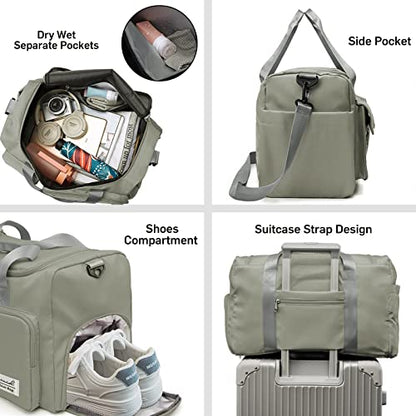 Suruid Gym Bag with Shoe Compartment, Sports Duffle Bag for Women, DGray - color: Dark Gray
