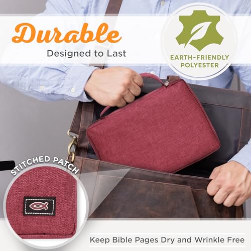 Christian Art Gifts Men/Women's Bible Cover Jesus Fish, Red Canvas, Small - color: Red/Jesus Fish, size: Small