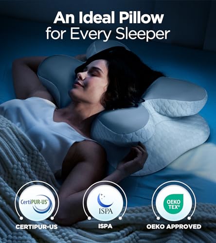 Osteo Enjoy Pain Relief Sleeping Cervical Neck Pillow, Ergonomic Contour Zoned Fits Side Sleeper, Non-Temperature Affected Memory Foam Pillows, Q-max Cooling Pillow Support Back Stomach Sleepers - color: Dark Gray