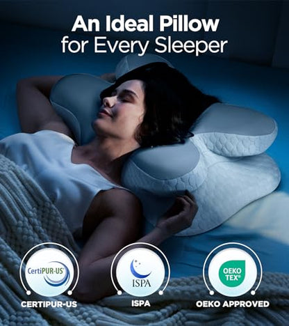 Osteo Enjoy Pain Relief Sleeping Cervical Neck Pillow, Ergonomic Contour Zoned Fits Side Sleeper, Non-Temperature Affected Memory Foam Pillows, Q-max Cooling Pillow Support Back Stomach Sleepers - color: Dark Gray