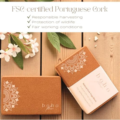 Cork Yoga Block Set – 2 Pack with Strap & Canvas Bag | Luxury Portuguese Yoga Blocks 9”x6”x3” | Heavy-Duty, Non-Slip Support | Eco-Friendly, Plastic-Free Materials