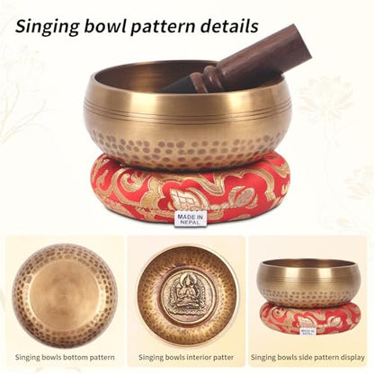Kmise Tibetan Singing Bowls Set- Handmade in Nepal Meditation Sound Bowls for Yoga, Meditation, Mindfulness, Healing and Chakra Balancing, Stress Relief (5', Buddha) - color: 5inch Buddha