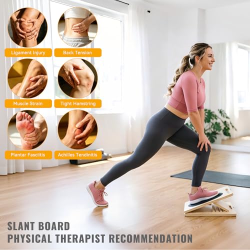 3-in-1 Slant Board for Calf-Stretching, 360° Balance Board - Wooden Incline Wedge Stretcher for Squats, Foot & Ankle Mobility, Portable Fitness Equipment, Balance Block for Heel Stretch