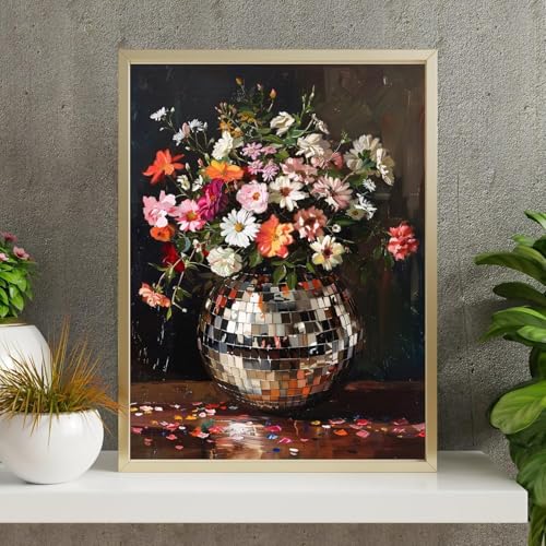 GOUOYANA Diamond Art Disco Ball - Flower Diamond Painting Kit, Fun DIY Crafts for Adults Round Diamond Art Canvas for 5D Diamond dots (Gemstone Craft), Home Wall Decoration 12" x 16" (30 cm x 40 cm) - color: DP03441