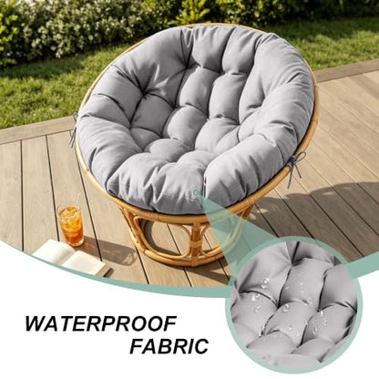 47" Round Tufted Floor Cushion, Thick Meditation Papasan with Ties - color: Grey