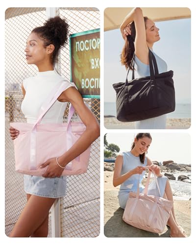 BAGSMART Tote Bag for Women, Tote Bag with Zipper Work Tote with Compartments Nurse Shoulder Hanbag for Travel, Gym - color: Baby Pink, size: Small