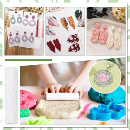 PH PandaHall 2pcs Polymer Clay Texture Roller Leaf Pattern Clay Embossin Roller Pottery Tools Roller Pottery Stamps for Earrings Jewelry Making DIY Crafting Projects Supplies, 3.3x0.7 Inch - color: Leaf-1