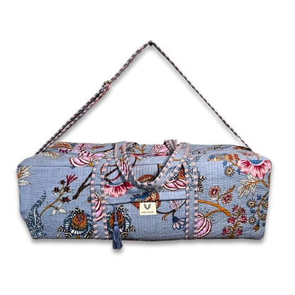 Large Capacity Handblock Printed Yoga Mat bag for Women, Gym Bag, Fits Yoga Blocks, Adjustable strap, Pilates, Gym, Fitness Block & Gear, Light and Durable - color: Frosted Bloom