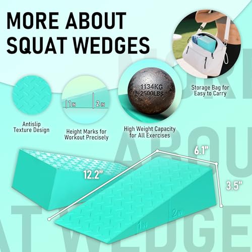 Folaps Squat Wedge Block with Guide for Heel Elevated Squat Weightlifting Slant Board for Squats with Carry Bag to Improve Mobility Balance and Strength Performance - color: Mint Green