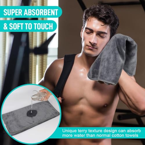SINLAND Microfiber Gym Towels, Workout Sweat Towel 16x32In - color: Black+grey+dblue