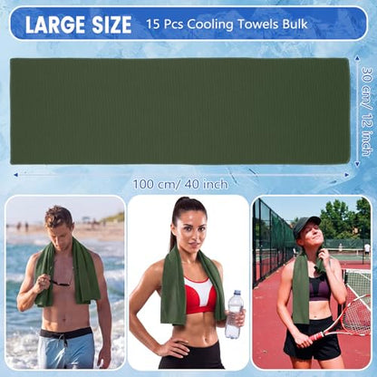 Hosuly 15 Pcs Cooling Towels 40" x 12", Olive Green - color: Olive Green