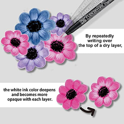 Kuretake ZIG FUDEBIYORI PIGMENT Milky White 3 pens set, For Lettering, Illustlation, AP-Certified, Flexible Hard brush tip, Effective on black paper, Professional quality, Made in Japan - style: 3 pcs Set(White)