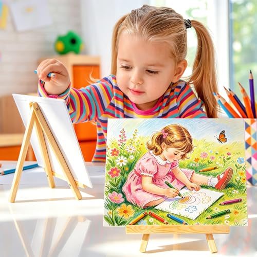 6 Pack 8x10 Inch Canvas Boards with Easel – Beginner Painting Kit for Acrylic, Oil, and Watercolor Crafts, Perfect for Sip and Paint Parties
