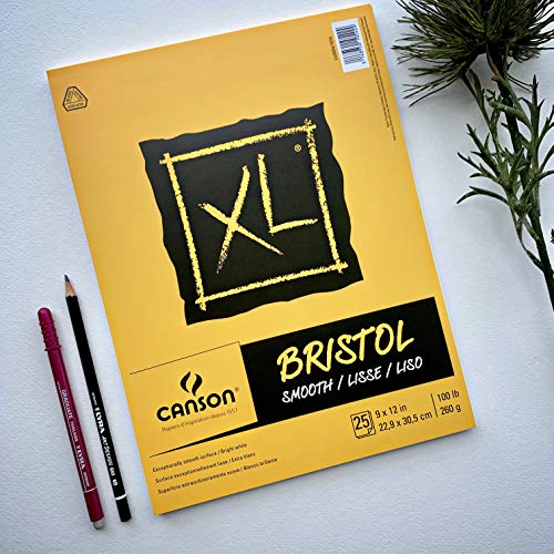 Canson XL Series Bristol Paper, Smooth, Foldover Pad, 9x12 inches, 25 Sheets (100lb/260g) - Artist Paper for Adults and Students - Markers, Pen and Ink - size: 9x12, style: Bristol, Smooth