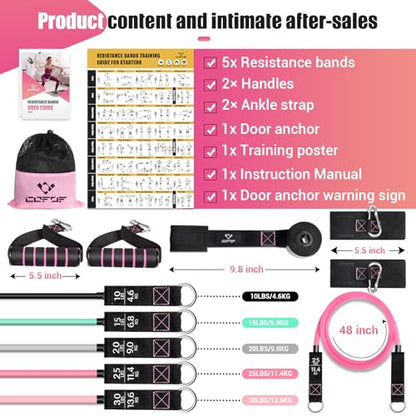 Resistance Bands with Handles for Women, 5 Level Exercise Bands - color: Colour