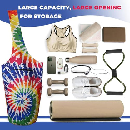 Yoga Mat Bag Carrier for Women Workout Large Waterproof with Zipper Pocket, Keychain and Wide Shoulder Straps - color: rainbow