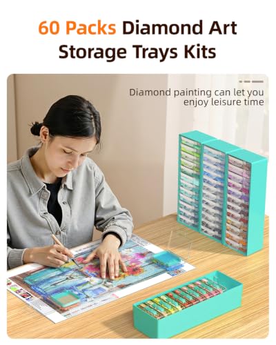 Redtwo 60 PCS Diamond Painting Storage Containers Trays, Blue | 3-in-1 Diamond Painting Trays with Lids, Detachable Trays, 5 Adjustabe Racks, Diamond Art Accessories, Diamond Art Storage - color: Blue