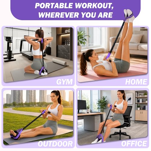 Pedal Resistance Band with Handles, 6-Tubes Natural Rubber Exercise Band - color: Upgraded-Black Purple