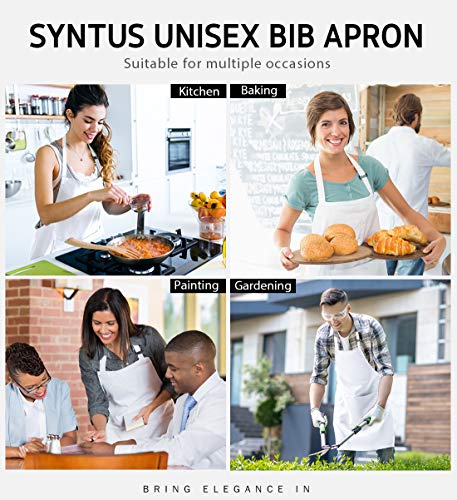 Syntus Apron for Men Women, Adjustable Cooking Kitchen Apron with 2 Pockets | Machine Washable, Firm Stitching, Stain Resistance, Long Tie Straps, 2 Pockets, Versatility, Unisex Use, Gift, BBQ - color: Basic White, style: 2 Cotton