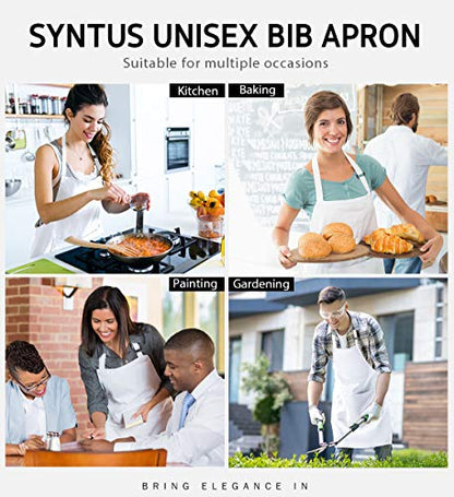 Syntus Apron for Men Women, Adjustable Cooking Kitchen Apron with 2 Pockets | Machine Washable, Firm Stitching, Stain Resistance, Long Tie Straps, 2 Pockets, Versatility, Unisex Use, Gift, BBQ - color: Basic White, style: 2 Polyester
