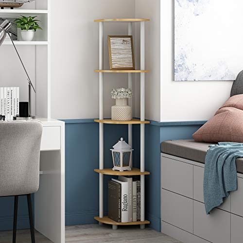 Furinno 99811 턴-N-튜브 5단 코너 디스플레이 랙 다기능 선반 유닛 - color: 너도밤나무/화이트, size: 5단 코너용