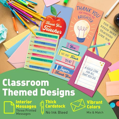 Sweetzer & Orange Teacher Thank You Cards – Set Of 24 4x5.5” Cards With Envelopes & Storage Box – 6 Classroom Designs With 3 Inside Messages For Teacher Appreciation - color: Schoolhouse Classics