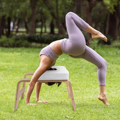 Yoga Headstand Bench PU Pad Headstand Trainer Max Load 300lbs | Yoga Headstand Bench Stress Relief Balance Trainer Supports with Wood Frame and Pu Pad Body Shaping Practice - color: White