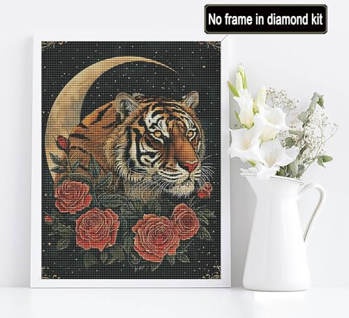 Diymood DIY 5D Diamond Painting Kits for Adults Tiger - Paint with Diamond Art Kits for Adults Moon Full Drill Round Canvas Mosaic Beginner Home Wall Decor Gift 12x16 inch z5 - color: Colorful14