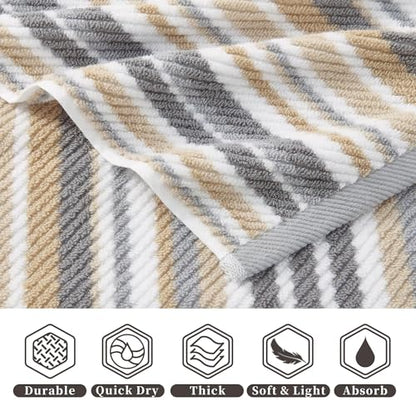 VOOVA & MOVAS Hand Towels 4 Pack, 100% Cotton, 16x27 in, Tan Gray Beige - color: Beige + Gray Striped, size: 4 PC Hand Towels (16"x27")