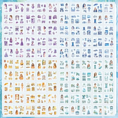 500PCS Scrapbook Stickers Kit, Retro House Coconut Tree Flowers People Transparent Waterproof Pet Stickers Set, Aesthetic Junk Journal Supplies for Scrapbooking, Journaling, Collage, DIY Art Crafts - color: Summer Rain and Sunshine