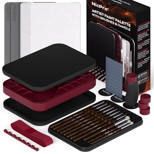 Nicpro Miniature Painting Kit with Wet Palette, Painting Handle & Brushes | Miniature Painting Handle, 11PCS Detail Paint Brushes Drybrush, 50PCS Wet Pallet Paper, 2PCS Sponge, Brush Holder - color: Red & Black