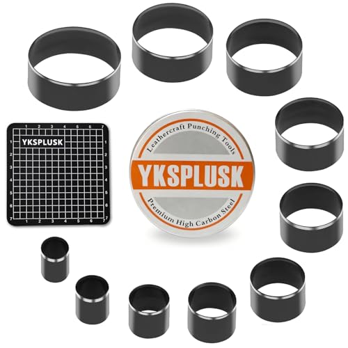 Leather Circle Cutter Tool Set, 10 Pieces Circle Punch Tools 15 20 25 30 35 40 45 50 55 60mm, High Carbon Steel Round Cutting Dies - Leather Hole Punch Tool Kit for DIY Leathercrafts - size: 10 Sizes