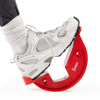Sunny Health & Fitness Adjustable Calf & Ankle Stretcher | Plantar & Tight Calves Relief, Hamstring & Ankle Strengthener, Mobility & Stretching Device, Fits All Shoe Sizes - color: Red