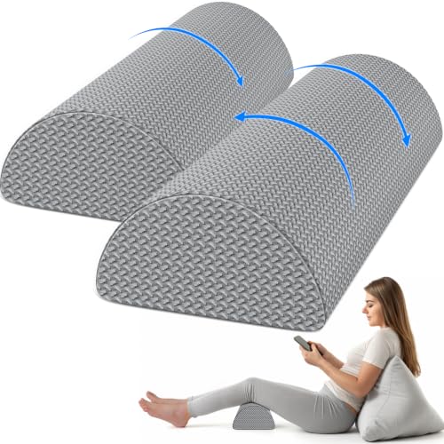 2 Pack Knee Pillow for Back Sleeping Memory Foam Half Moon Bolster Pillow | Under Knee Support, Ankle & Foot Comfort Orthopedic Pillow for Side Sleepers (Grey, 20.4" x 8" x 4.9") - color: Grey, size: Standard-2pack