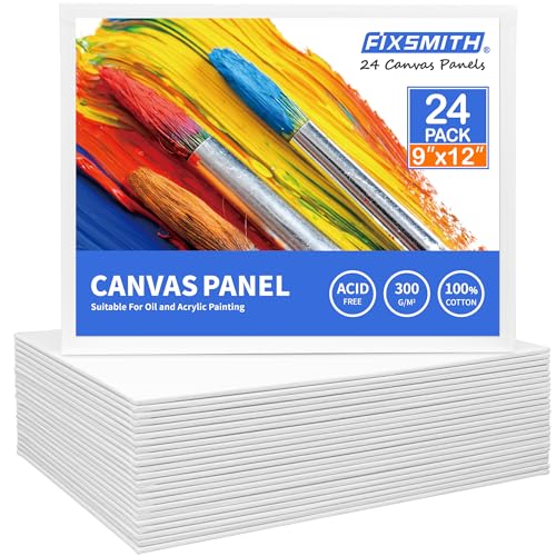 FIXSMITH Canvas Boards for Painting 9x12 Inch, Super Value 24 Pack Paint Canvases, White Blank Canvas Panels, 100% Cotton Primed Canvas for Painting, Painting Art Supplies - size: 9"×12"